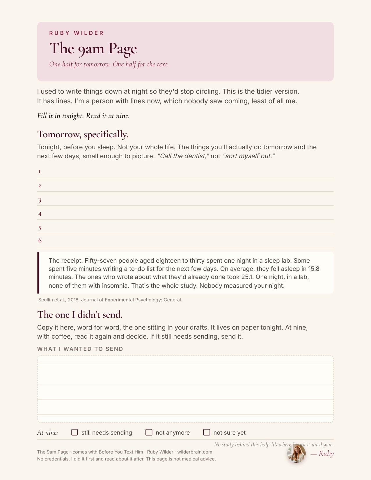 The 9am Page, the bonus PDF that comes with Before You Text Him.